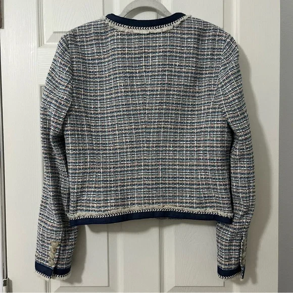 Veronica Beard Navy and Cream Tweed Blazer‎ Size 12 Business Tailored - Picture 5 of 10